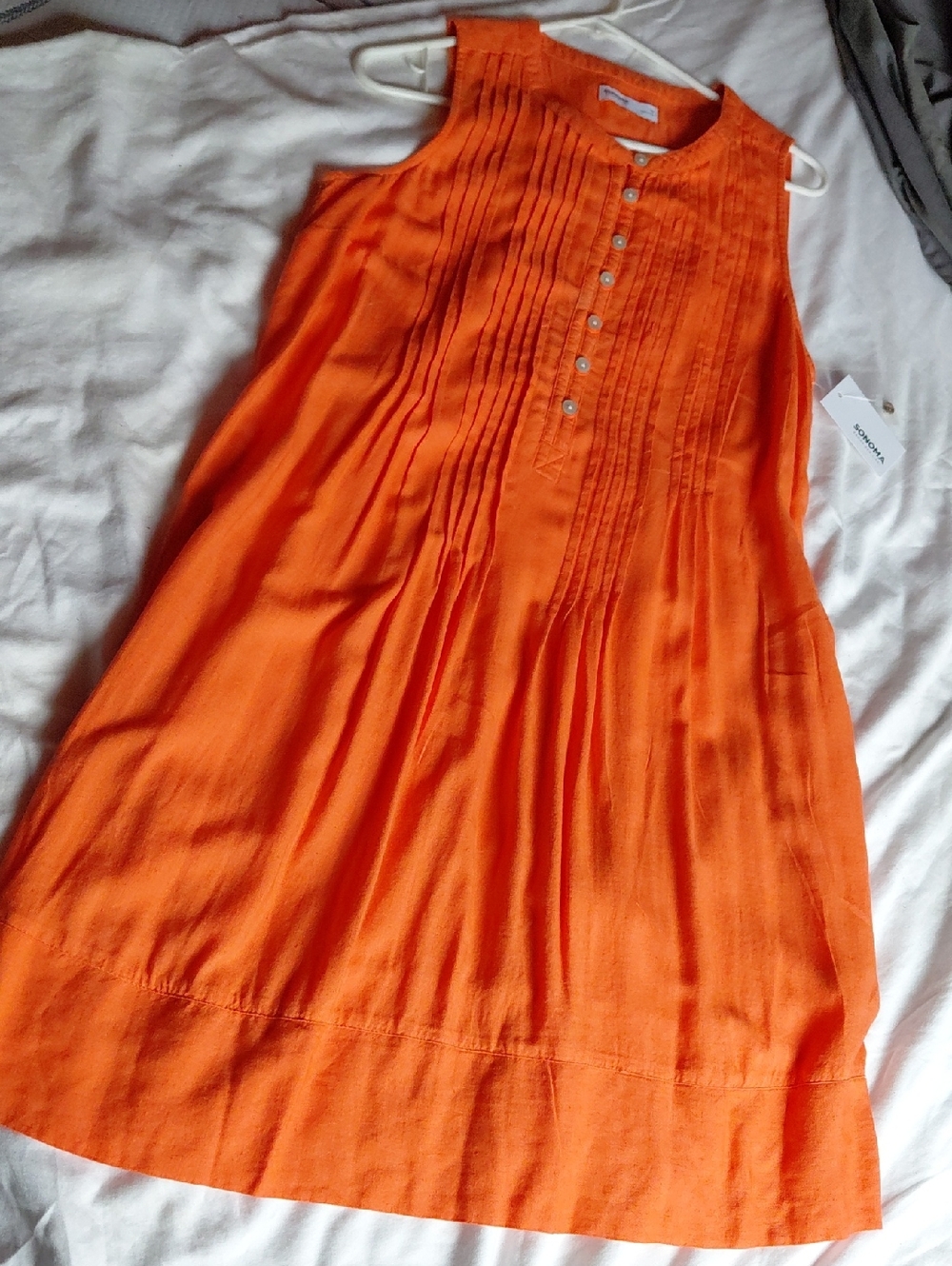 Sonoma Bright Orange Pintuck Button-Front Mini Dress